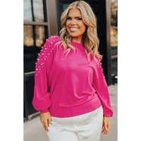 Strawberry Pink Pearled Decor Raglan Sleeve Plus Size Sweater - 3X thumbnail