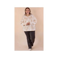 Apricot Plus Size Western Aztec Print Loose Sweater - 3X thumbnail