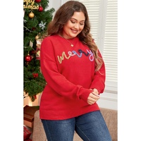 Fiery Red Tinsel merry Pattern Drop Shoulder Plus Size Sweater - 3X thumbnail