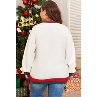 White Tinsel holly jolly Pattern Colorblock Edge Drop Shoulder Plus Size Sweater - 3X thumbnail