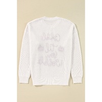 White Gobble Til You Wobble Pop Up Crochet Plus Size Sweater - 1X thumbnail