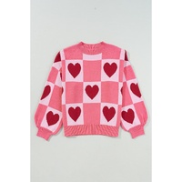 Azura Exchange Pink Plus Size Love Heart Block Mock Neck Lantern Sleeve Valentine Sweater - 1X thumbnail