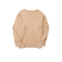 Light French Beige Solid Checkered Textured Knit Plus Size Sweater - 1X thumbnail
