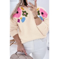 Beige Plus Size Crochet Flower Pullover Sweater - 1X thumbnail