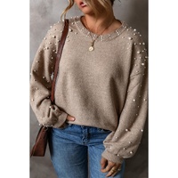 Smoke Gray Pearled Drop Shoulder Plus Size Sweater - 1X thumbnail