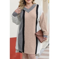 Apricot Mixed Boucl Color Block Plus Size Sweater Dress - 1X thumbnail