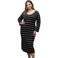Azura Exchange Black Plus Size Striped Loose Long Shift Dress - 1X thumbnail