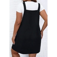 Black Solid Buttoned Straps Plus Size Overall Dress - 2X thumbnail