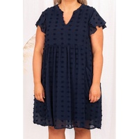 Navy Blue Dotty Textured Notched Neck Plus Ruffled Dress - 3X thumbnail