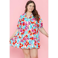 Multicolour Floral Tiered V Neck Plus Dress - 2X thumbnail