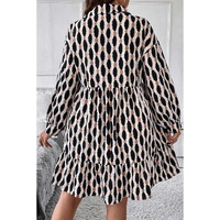 Apricot Geometric Print Collared V Neck Plus Size Mini Dress - 3X thumbnail