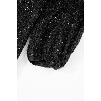 Color black Plus Size Bubble Sleeve V Neck Sequin Dress - 1X thumbnail