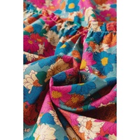 Sky Blue Plus Size Floral Print Shirred Ruffle Tiered Mini Dress - 3X thumbnail