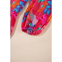 Rose Tropical Printed Lantern Sleeve V Neck Ruffled Plus Size Mini Dress - 4X thumbnail
