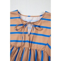 Khaki Stripe Contrast Striped Print 3/4 Sleeve Babydoll Plus Size Dress - 4X thumbnail
