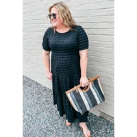 Black Plus Size Textured Tiered Short Sleeve Maxi Dress - 3X thumbnail