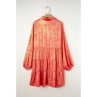 Peach Blossom Metallic Balloon Sleeve Shirt Plus Size Mini Dress - 1X thumbnail