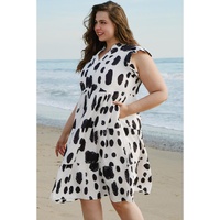 White Polka Dot Print Ruffled Sleeve Pocketed Plus Size Midi Dress - 3X thumbnail