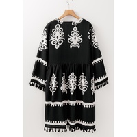 Black Plus Size Western Floral Print Fringed V Neck Dress - 1X thumbnail