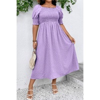 Wisteria Swiss Dot Smocked Frilled Neckline Short Sleeve Plus Size Dress - 3X thumbnail