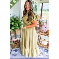 Laurel Green Notched V Neck Puff Sleeve Tiered Plus Size Maxi Dress - 3X thumbnail