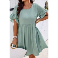 Grass Green Ruffle Trim Short Sleeve Plus Size Flared Mini Dress - 3X thumbnail