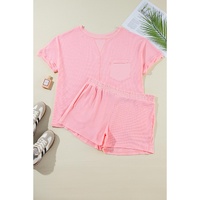 Pink Plus Size Ribbed Exposed Seam Tee and Shorts Set - 3X thumbnail