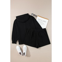 Black Textured Hoodie and Shorts Plus Size Two Piece Set - 1X thumbnail