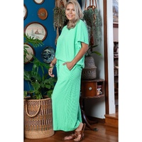 Mint Green Textured Batwing Sleeve Tee Wide Leg Pants Plus Size Set - 1X thumbnail