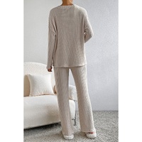 Parchment Plus Size Ribbed V Neck Pullover and Pants Set - 1X thumbnail