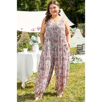 Multicolour Plus Size Paisley Print Sleeveless V Neck Jogger Jumpsuit - 1X thumbnail