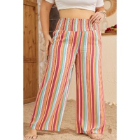 Orange Stripe Plus Size Boho Smocked Waist Loose Pants - 1X thumbnail