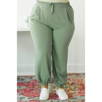 Green Plus Size Drawstring Shirred Waist Casual Jogger Pants - 3X thumbnail