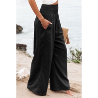 Azura Exchange Black Shirred High Waist Plus Size Wide Leg Pants - 1X thumbnail