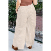 Khaki Stripe Plus Size Drawstring High Waist Wide Leg Pants - 1X thumbnail
