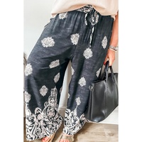 Azura Exchange Black Plus Size Geometric Ethnic Print Drawstring Wide Leg Pants - 2X thumbnail