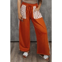 Azura Exchange Gold Flame Plus Size Floral Crochet Patch Drawstring Wide Leg Pants - 4X thumbnail