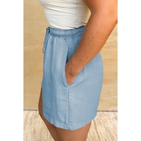 Beau Blue Washed Chambray Drawstring Elastic Waist Plus Size Shorts - 4X thumbnail