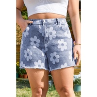 Ashleigh Blue Floral Pattern High Waist Raw Hem Plus Size Denim Shorts - 2X thumbnail