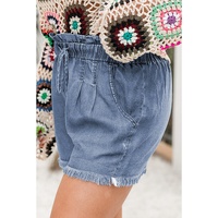Dusk Blue Raw Hem Lace-up High Waist Plus Size Denim Shorts - 1X thumbnail