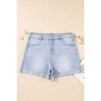 Beau Blue Folded Edge High Waist Plus Size Denim Shorts - 1X thumbnail