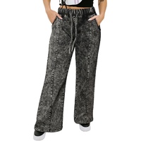 Black Plus Size Tie Dye Drawstring Splicing Wide Leg Jeans - 2X thumbnail