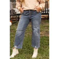 Medium Grey Plus Size Button Fly High Waist Ripped Straight Leg Jeans - 4X thumbnail