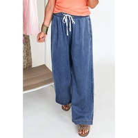 Azura Exchange Dusk Blue Plus Size Drawstring High Waist Straight Leg Jeans - 4X thumbnail