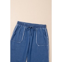 Azura Exchange Sail Blue Washed Denim Chambray Loose Plus Size Pants - 1X thumbnail
