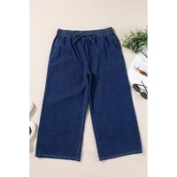 Real Teal Plus Size Drawstring High Waist Wide Leg Casual Jeans - 3X thumbnail