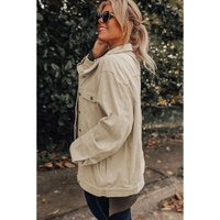 Khaki Plus Size Crochet Pattern Back Corduroy Jacket - 2X thumbnail