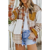 Gold Brick Plus Size Plaid Patchwork Button up Shacket - 1X thumbnail