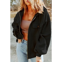 Black Plus Size Bishop Sleeve Zip Up Hooded Jacket - 2X thumbnail