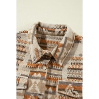 White Aztec Geometric Print Pockets Plus Size Jacket - 3X thumbnail